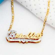 Colar com pingente inicial personalizado em aço inoxidável, formato de coração, camada dupla, joia feminina