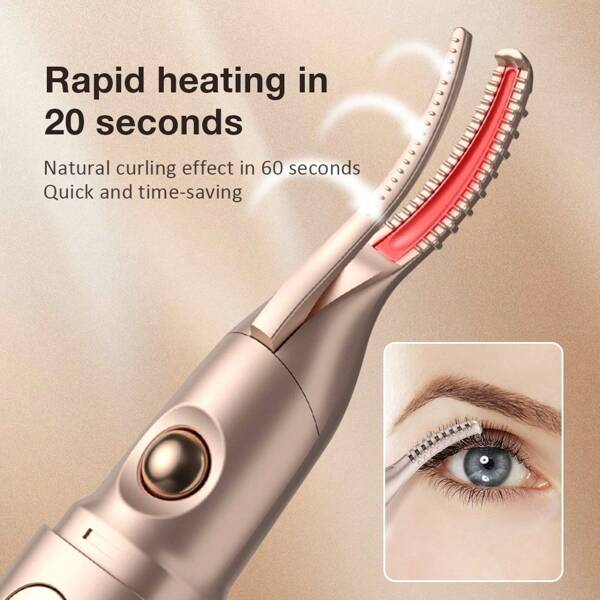1pc 2-In-1 Electric Eyelash Curler & Eyebrow Trimmer, Automatic Multi-Function Eyebrow Razor & Eyelash Curler, 2 Temperature Settings, Fast Heating, Built-In Lighting, Anti-Scald Comb Design, Round Cap Blade, With USB Charging Cable (140mAh)