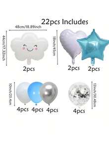 22 件白色笑脸云气球 18 英寸心形星形套装银色镀铬五彩纸屑球适用于生日婚礼派对云气球装饰、淋浴气球、活动派对装饰 - 彩色 - 查看 3
