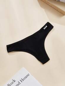 AOKVOGIRL 6pcs Women's Low-Rise Simple & Sexy Breathable Panty Set, Black Solid Color Thong - Black - View 5