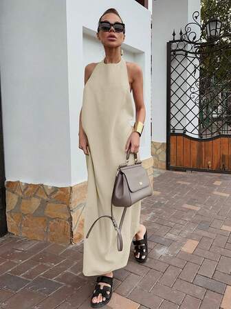 French Style Loose Neck Holiday Dress For Women, Summer