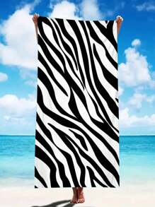 1pc Ultra Soft Zebra Print Pattern Microfiber Beach Towel, Home Decor, Suitable For Beach, Swimming Pool, Camping And Travel, Exceptionally Comfortable