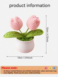 1 件/2 件迷你手工钩针郁金香桌面花盆，DIY 微型盆栽，适合母亲节礼物、家居、办公室、办公桌、婚礼、生日、节日、圣诞节、新年礼物，适合他或她 - 粉色 - 查看 2