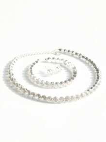 Conjunto de 3 joias elegantes com strass prateados