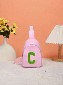 1 bolso de hombro juvenil y riñonera, con un patrón de letras de diferentes colores de la A a la Z en la riñonera, letras coloridas llenas de destellos, material de nailon con correa de hombro ajustable, para viajes de temporada y al aire libre, cierre de cremallera de metal para proteger los artículos