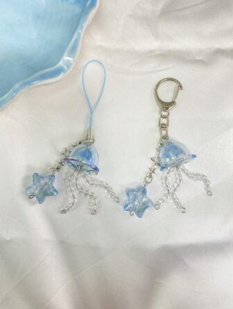 Cordón casual para teléfono móvil con diseño de medusa, llavero estilo Y2K, colgante de teléfono con decoración de estrella de mar, para bolsos, para amantes del océano, regalo para amigos o parejas