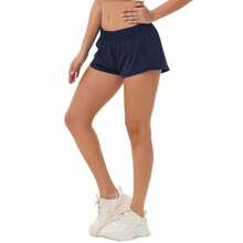 Women's Low-Rise Workout Shorts - Lightweight Quick-Dry Athletic Shorts With Zip Pocket, Built-In Liner For Running, Yoga, Gym - 藏蓝色 - 查看 6