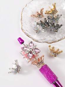 1/5pcs Multicolor Metal Rhinestone Hollow Flower/Butterfly/Heart Shaped DIY Beads, Suitable For Handmade Jewelry Making With Family, Couples, Friends - Necklace, Earrings, Keychain, Phone Charm, Decorative Gift - Crown - View 2