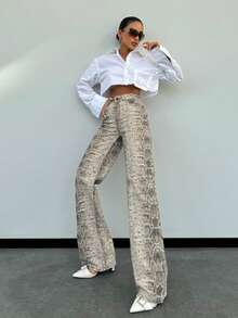 SQUALO Pantalones vaqueros de pierna ancha con estampado de serpiente estilo occidental para mujer