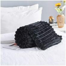 VELVETIO Osum Chunky Cord Ribbed Throws Soft Large Fluffy Cosy Sofa Bed Settee Blankets - Black - View 2