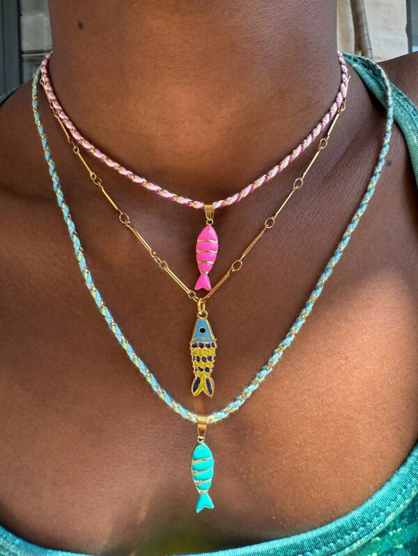 Funky Stainless Steel Colorful Fish Pendant Necklace Metal Rope Chain Necklace For Women Simple Jewelry Gifts