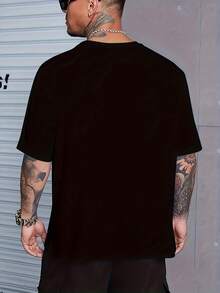 200g 100% Algodón Puro Camiseta de Estilo Urbano para Hombre con Estampado de Patrón - Diseño "Deja que Dios lo arregle", Negra con texto blanco, Casual y Holgada, Fibra de Poliéster, Lavable a Máquina, Cuello Redondo, Adecuada para Todas las Estaciones - Negro - Ver 4