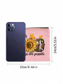 Sunflower 'god' Pattern Handbag With Makeup Bag, Women's Portable Zipper Wallet, Fashionable Travel Toilet Bag, Lunch Box Bag, Book Bag, School Travel Beach Women's Day Multi Functional Bag, Versatile Portable Tote Bag For Teacher - Pink - View 9