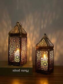 فانوس معدني على الطراز الأنيق والقديم، فانوس معدني على الطراز المغربي - حامل شمعة ديكوري إبداعي للطاولة، ديكور منزلي بموضوع العائلة، زينة حائطية احتفالية للكريسماس وهالوين والديوالي وعيد الشكر، مناسب للاستخدام الداخلي والخارجي، الشمعة غير متضمنة