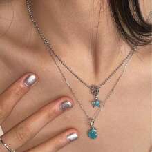 2pcs Blue Shell Starfish Necklaces & Earrings - 925 Sterling Silver Earrings, High-End Jewelry For Women To Wear On Summer Beach Vacations - Multicolor - View 10