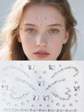 White Butterflies Glittery Stereo Gem Stickers Makeup Holiday Party Y2K Style Music Festival DIY Eyes Face Jewels Stickers Suitable For Dance Performances Parties And Stage Cosplay Wedding Fake Tattoos