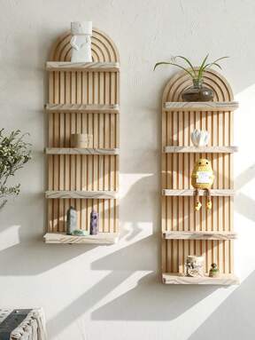 1Pc Wooden Floating Shelf, Arc Design Display Rack, Multi-Tier Storage Organizer, Home Decor, Wall-Mounted Shelf, Minimalist Natural Wood Display Stand For Living Room, Bedroom, Nursery, Boho Style