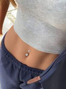 1 pièce Piercing de nombril en argent sterling S999 en forme de U Shambhala avec double diamant, bijou de piercing corporel