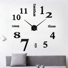 16 英寸/36 英寸/47 英寸现代设计大挂钟 3D/2D DIY 石英钟时尚手表亚克力镜面贴纸客厅家居装饰钟表镜面数字贴纸适用于客厅办公室装饰礼物 - 黑色 - 查看 4