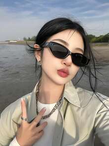 1 件高端猫眼时尚眼镜，复古小框 Y2K 辣妹眼镜街拍，旅行、派对和度假的必备品，夏季海滩度假、户外、旅行的节日礼物首选 - 黑色 - 查看 10