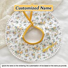 1pc Customized Embroidered Name & Floral Pattern Bib, 360° Rotatable Adjustable Snap Closure Baby Drool Bib, Soft Breathable Absorbent, Personalized Newborn Gift, Christmas, Halloween, New Year Gift