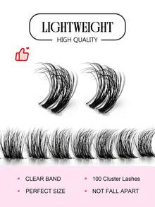 Asiteo 100pcs D-Curl Fluffy False Eyelashes, Transparent Lash Stems, Delicate & Lightweight, Natural & Voluminous, Easy To Wear, Salon-Grade Quality, Segmented Design For Stunning Eye Look - Black - View 2