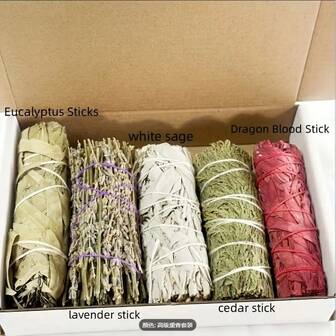 Sage Aromatherapy Cleaning Set, Includes White Sage, Cedarwood, Dragon's Blood Sage, Eucalyptus Leaves And Lavender Incense Sticks, Gift Set For Spiritual Cleansing And Purification, Suitable For Thanksgiving, Christmas And Other Holiday Gifts For Men And Women