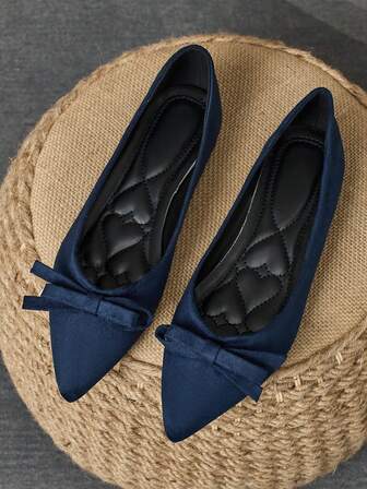 WHDXY Women's French Style Flat Shoes, Pointed Toe Bowknot Low Vamp Black Retro Loafers, Versatile & Elegant