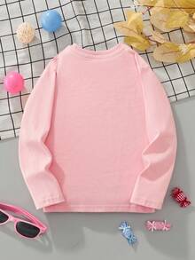 复活节小女孩长袖 T 恤，卡通兔子和花朵印花，秋季时尚休闲上衣