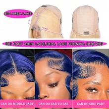 Blue Glueless 13x4 Pre Plucked Lace Front Human Hair Wigs Blue Colored Body Wave Wigs HD Transparent Lace Front Wig 100% Brazilian Human Hair Wigs For Women - Blue - View 5