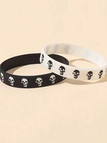 2 piezas Brazalete de pareja de moda creativa con diseño de calavera, estilo deportivo y casual, estilo hip-hop y rock