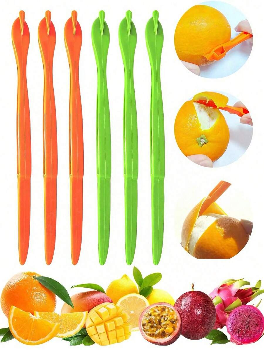 Orange Peeler (1/2/4/6 Pieces), Peeling Tool, Plastic Peeler, Lemon Peeler, Citrus Peeler, Grapefruit Peeler, Orange Slicer, Easy-Open Orange Slicer, Kitchen Accessory Knife, Orange Peeler, Kitchen Gadget, Suitable For Various Fruits. - Multicolor - View 1