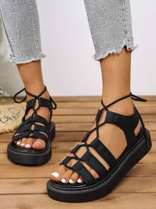 Sandalias minimalistas para mujer, suela gruesa, abierta de dedo, para playa y vacaciones, estilo casual, cómodas, con cierre tipo slip-on, sandalias planas de moda