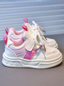 1 par de zapatos deportivos casuales blancos suaves y antideslizantes para niños, adecuados para primavera y otoño