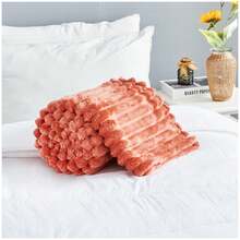 VELVETIO Osum Chunky Cord Ribbed Throws Soft Large Fluffy Cosy Sofa Bed Settee Blankets - Rust - View 2