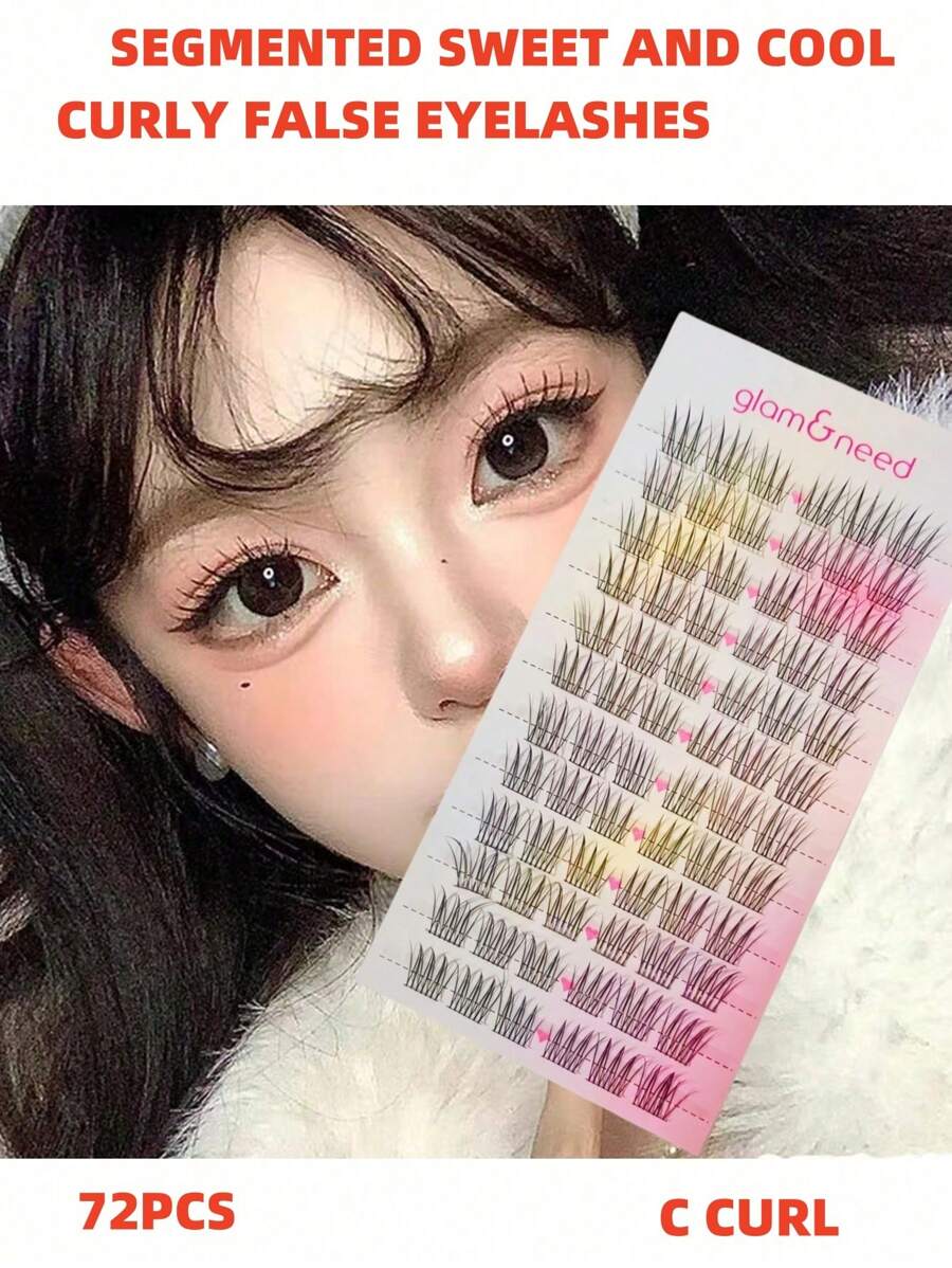 GLAM&NEED 72 piezas de pestañas postizas individuales en racimo segmentado, de 10-12 mm, suaves y delicadas con tallos negros, 12 filas, con apariencia natural, ligeras, reutilizables y aptas para uso diario