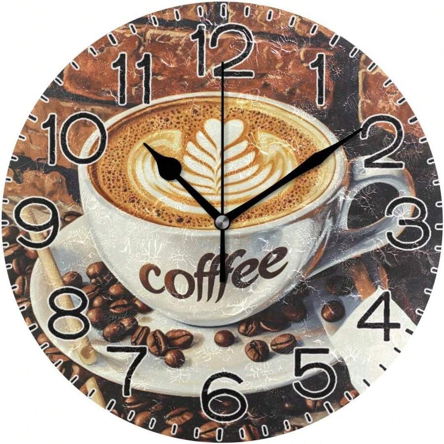 12 Inch Vintage Cafe Coffee Wall Clock Battery Operated Non Ticking Silent Quartz Analog Rustic Farmhouse Round Clock Retro Decor For Home Kitchen Living Room Bathroom - default - View 1