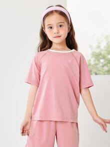 mini bala Bộ đồ ngủ lụa cho bé gái, kháng khuẩn, đồ ngủ gia đình đồng bộ mùa hè mới. - hồng - Xem 2