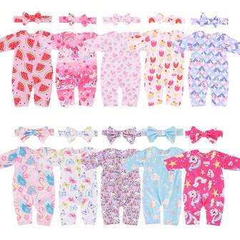 Baby Doll Accessories - 1 Piece Pajama Set And 1 Headband, Fits 14-18 Inch American Dolls (Doll Not Included)