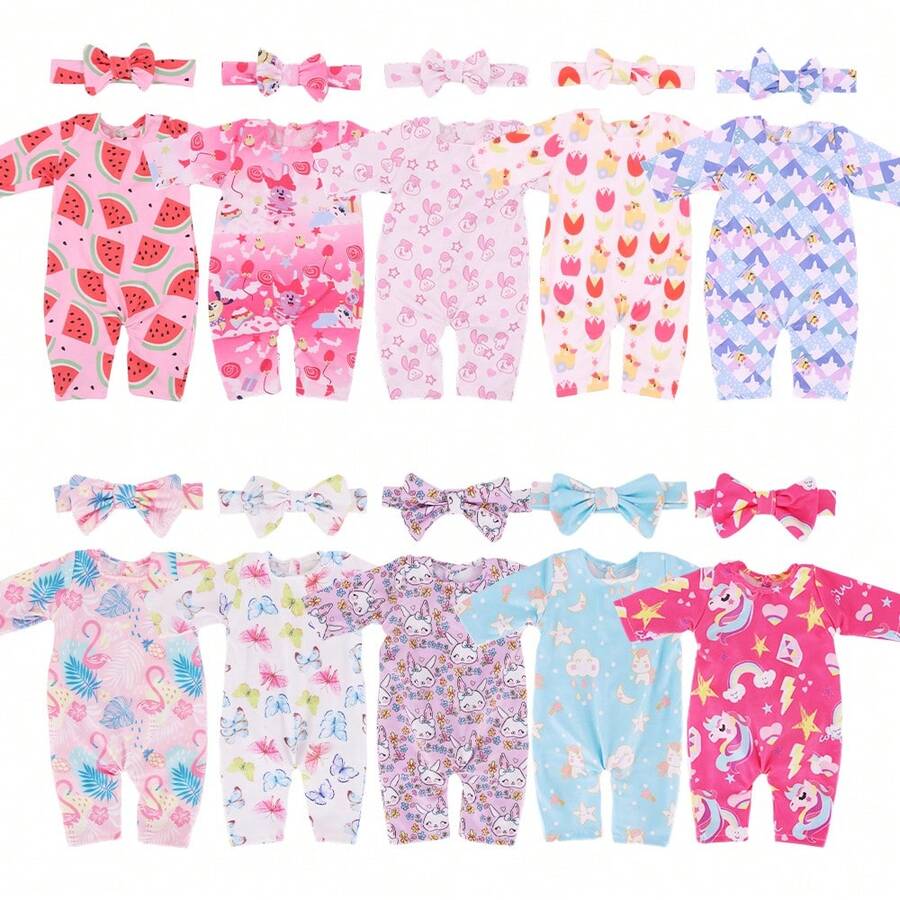 Baby Doll Accessories - 1 Piece Pajama Set And 1 Headband, Fits 14-18 Inch American Dolls (Doll Not Included) - Multicolor - View 1