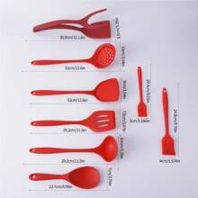 Kitchen Versatile Heat-Resistant Red Kitchenware Set Of Eight Pieces, Including Household Silicone Spatula, Soup Spoon, Frying Spatula, Strainer, Rice Spoon, Nylon Steak Clip, Silicone Oil Brush Large And Small/Non Stick Pan Frying Spatula, Silicone Spatula