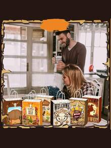 6 Packs Gift Packaging Bags Vintage Kraft Paper Bags Party Gift Bags Holiday Shopping Bags Summer Cooling,Beach,Travel - Multicolor - View 3