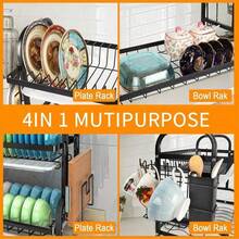 2/3 Tier Dish Drainer Rack With Drip Tray Cutlery Holder Plate Rack Kitchen Sink - Black - View 4