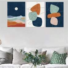 1 Pc Optinal Frame Posters Wall Arts Vintage MidCentury Boho Canvas Wall Art Abstract Colorful Geometry Prints For Living Room Decor ,Wall Art With Frame