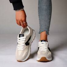 Lace Up Contrasting Women's Outdoor Sports Shoes And Hiking Boots, Lightweight And Comfortable - 卡其色 - 查看 1