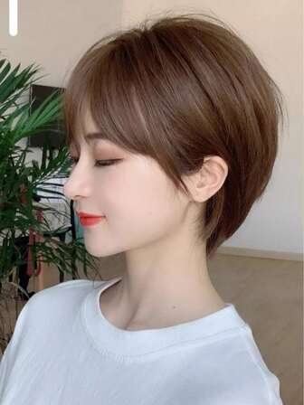 12 Inch Wigs For Women Bob Wig Short With Bangs Synthetic Linen Brown