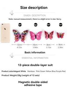 12 piezas Pegatinas de pared de mariposas 3D con alas dobles - Imanes + Adhesivo doble cara en PVC plástico, adecuado para decoración del hogar y fiestas, genial para bodas, cumpleaños, graduaciones, celebraciones patrióticas, Navidad, Día de la Madre, Día del Padre y diversos días festivos, sin necesidad de electricidad
