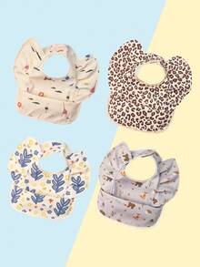 Babador infantil à prova d'água com estampa de leopardo franzida, moderno e divertido, adequado para brincadeiras e refeições desorganizadas, fácil de limpar e com design durável, ótimo para presente de Halloween, Natal e Ano Novo - Multicolorido - Ver 6