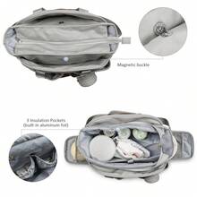 1pc Gray Diaper Bag With Shoulder Strap, Tote Bag With Pacifier Bag, Large Capacity Multi-Functional Maternity Bag For Travel - Grey - View 4