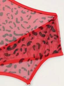 1pc Leopard Print Backless Lingerie Jumpsuit, Sexy Hollow Metal Chain Nightdress, Fitted Alluring Undergarment